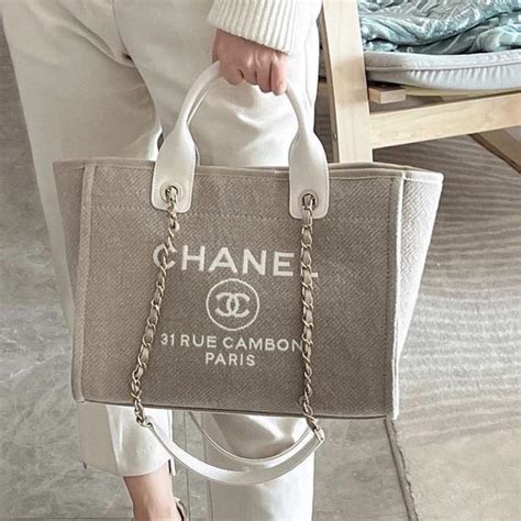 chanel tote bag cream|chanel deauville canvas tote bag.